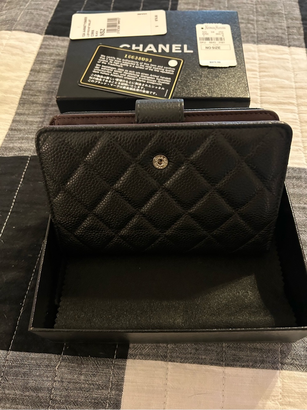 CHANEL Black Quilted Caviar Leather Wallet